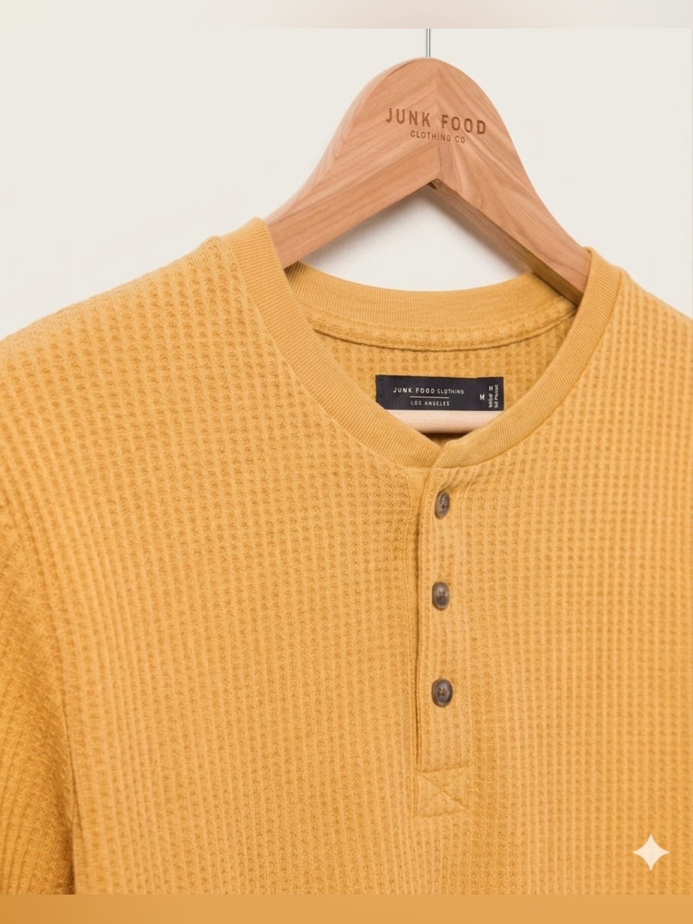 Men’s Junk Food Clothing Rider Thermal Henley in Color Spruce Yellow Size XXL